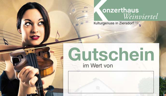 Geigenspielende Dame, Logo Konzerthaus, Gutschein im Wert von